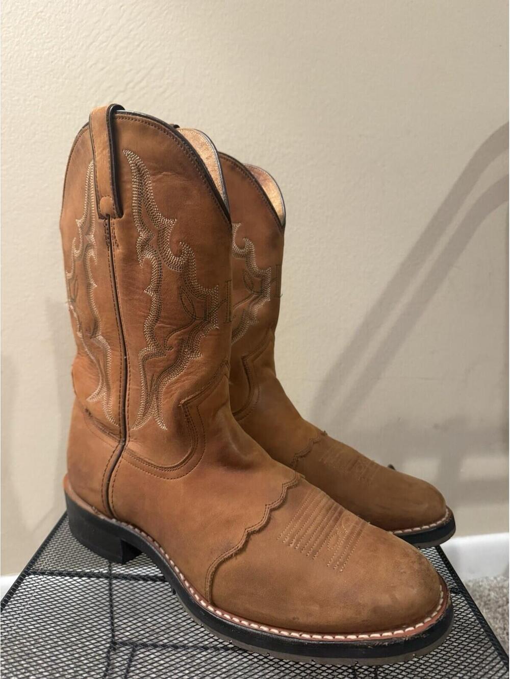 Double H Cowboy Boots - Men’s 8 - Tan Brown Leather